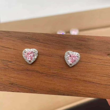 S925 Sterling Silver Pink Diamond Heart Earrings