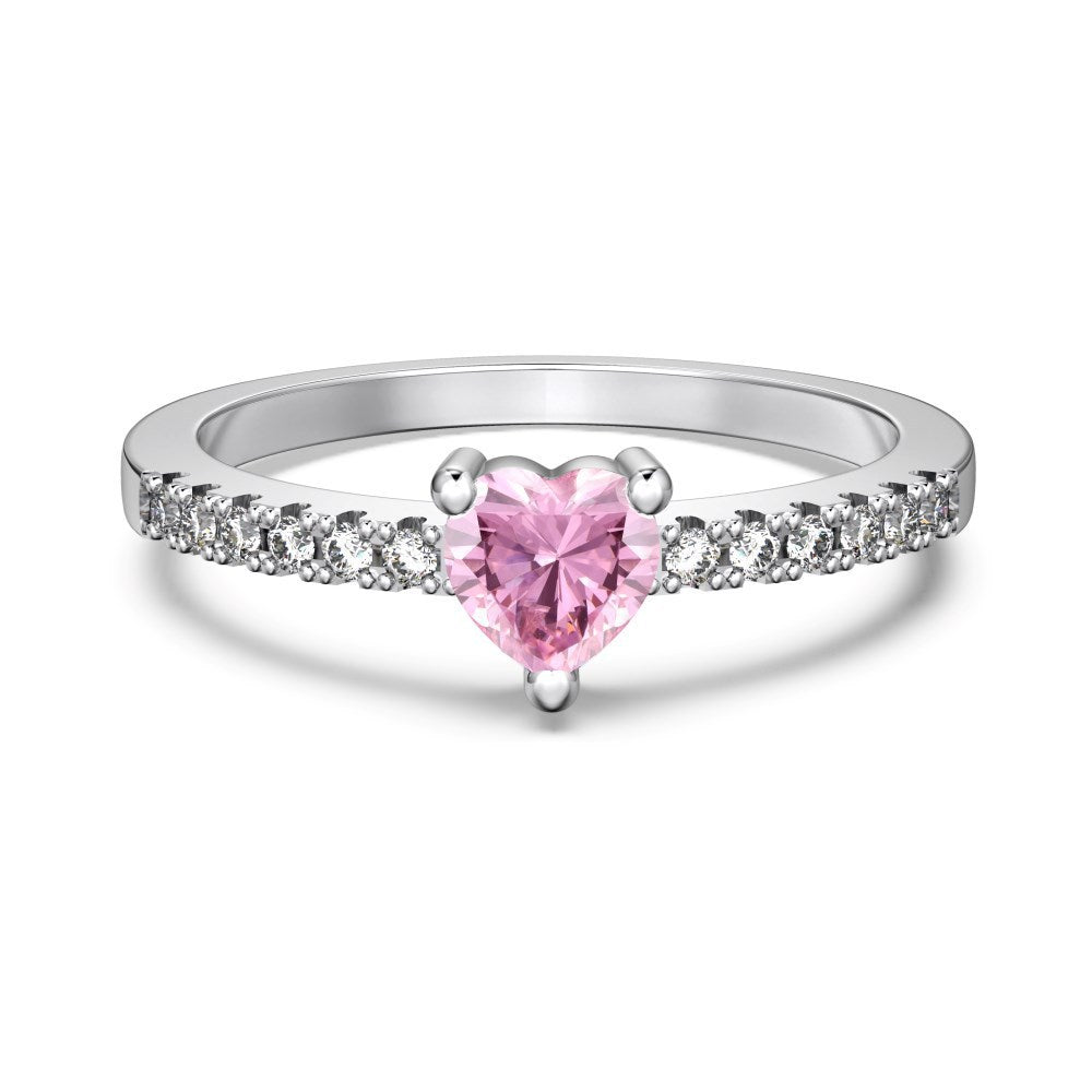 S925 Sterling Silver Pink Love Heart Geometric Zircon Ring for Women