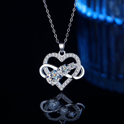 S925 Sterling Silver Plated Pt950 Gold 1.6 Carat Moissanite Infinity Symbol Love Pendant Necklace