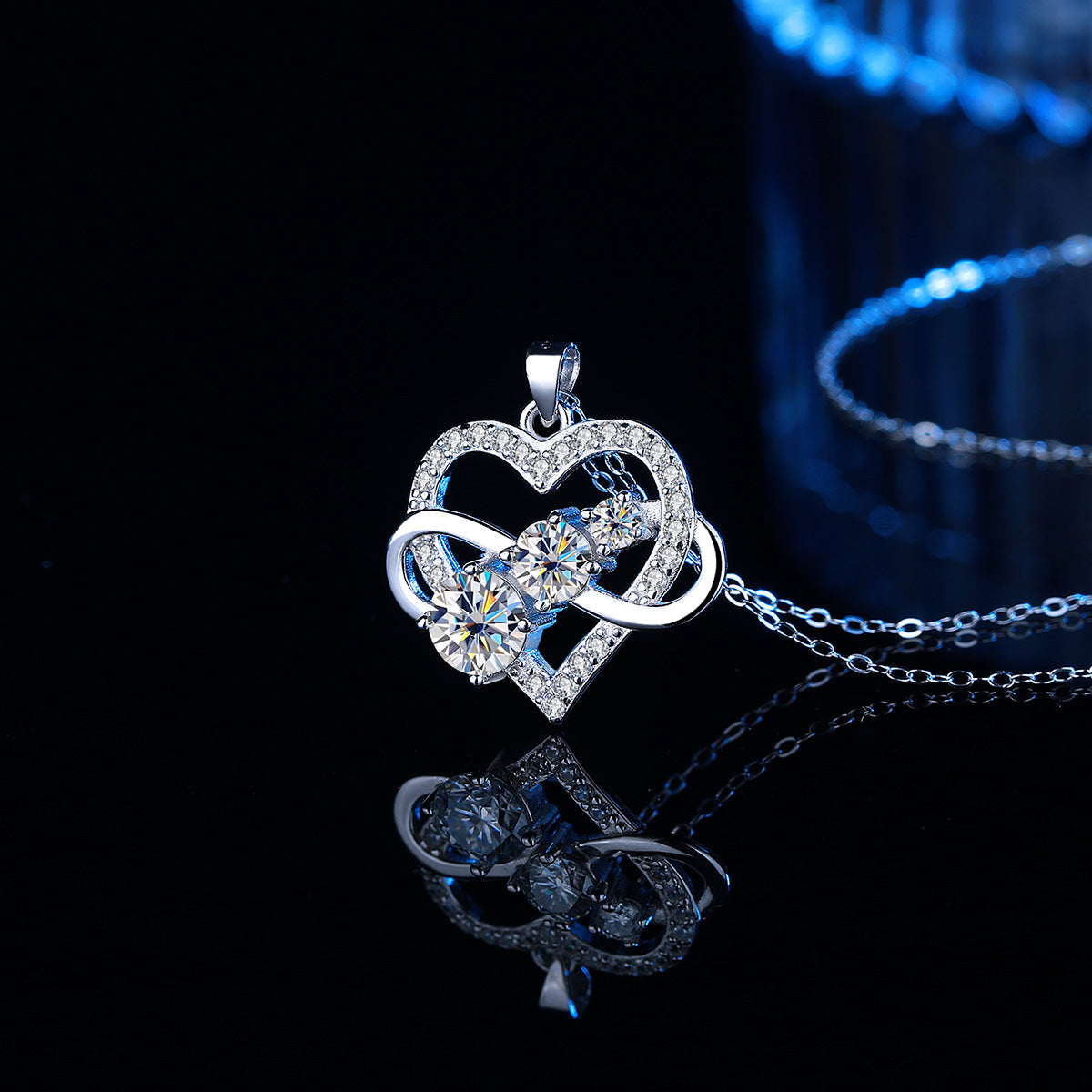 S925 Sterling Silver Plated Pt950 Gold 1.6 Carat Moissanite Infinity Symbol Love Pendant Necklace