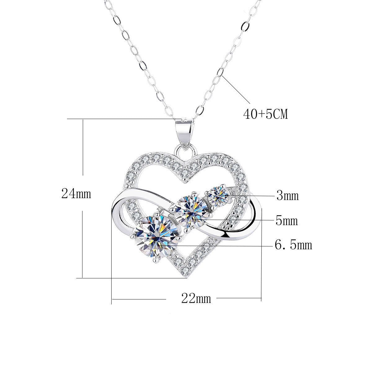 S925 Sterling Silver Plated Pt950 Gold 1.6 Carat Moissanite Infinity Symbol Love Pendant Necklace