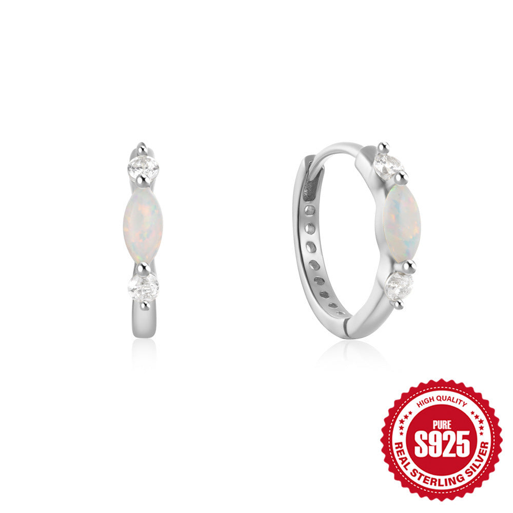 S925 Sterling Silver Round Zircon Opal Earrings