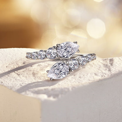S925 Sterling Silver Zircon Open Ring Women Pear Shape Diamond Ring