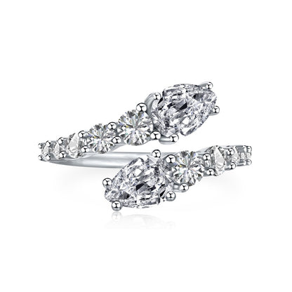 S925 Sterling Silver Zircon Open Ring Women Pear Shape Diamond Ring
