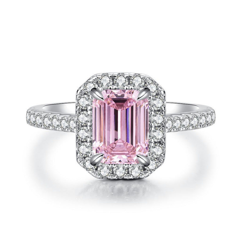 S925 Sterling Silver Zircon Ring Women Geometric Design
