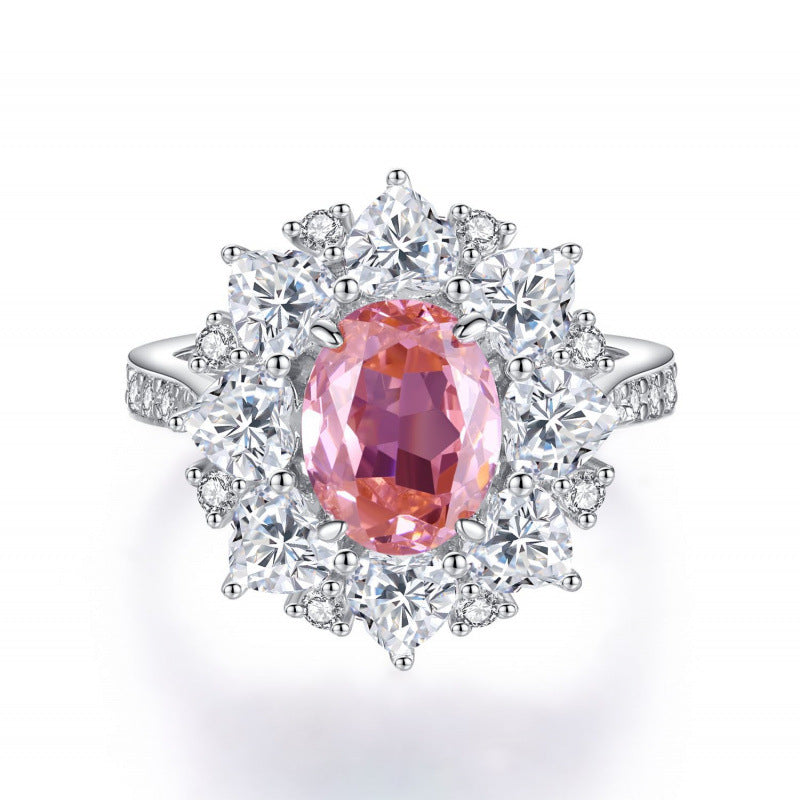 S925 Sterling Silver Zircon Ring Women Geometric Floral Design