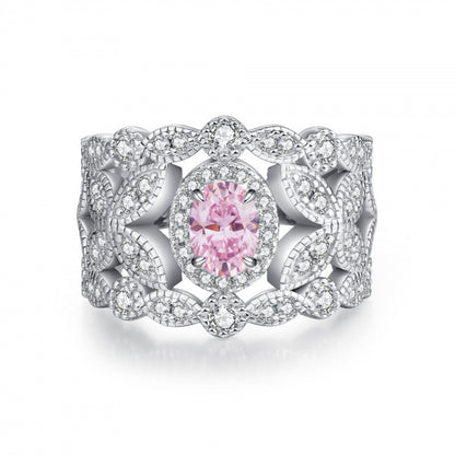 S925 Sterling Silver Zircon Ring Women Geometric Floral Design