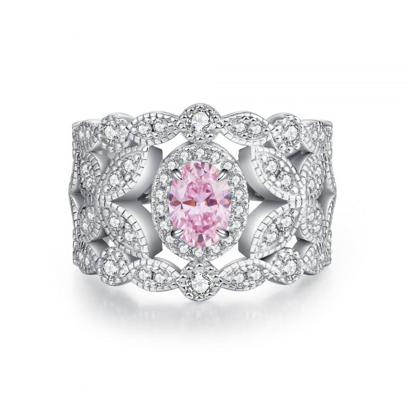 S925 Sterling Silver Zircon Ring Women Geometric Floral Design