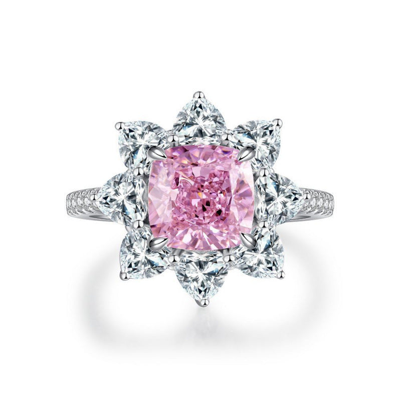 S925 Sterling Silver Zircon Ring Women Geometric Floral Design