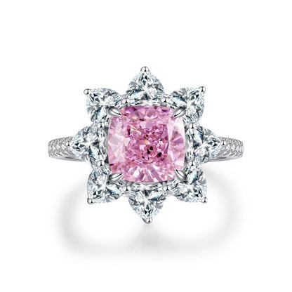 S925 Sterling Silver Zircon Ring Women Geometric Floral Design