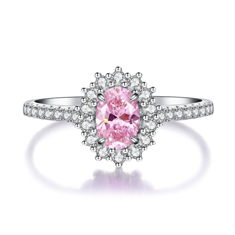 S925 Sterling Silver Zircon Ring Women Geometric Floral Design