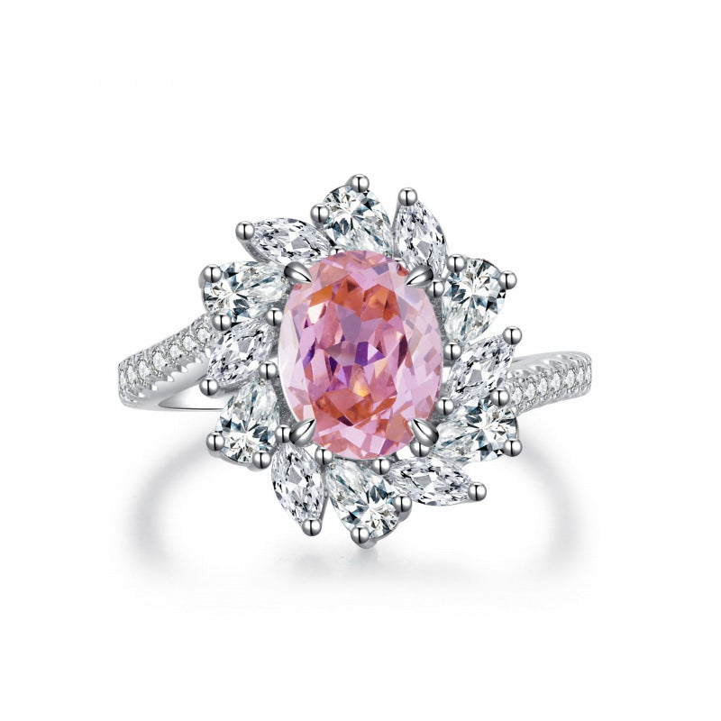 S925 Sterling Silver Zircon Ring Women Geometric Floral Design