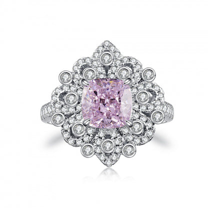S925 Sterling Silver Zircon Ring Women Geometric Floral Design