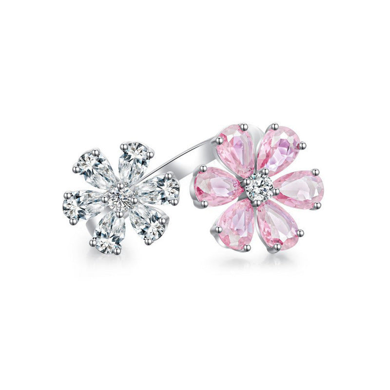 S925 Sterling Silver Zircon Ring Women Geometric Floral Design