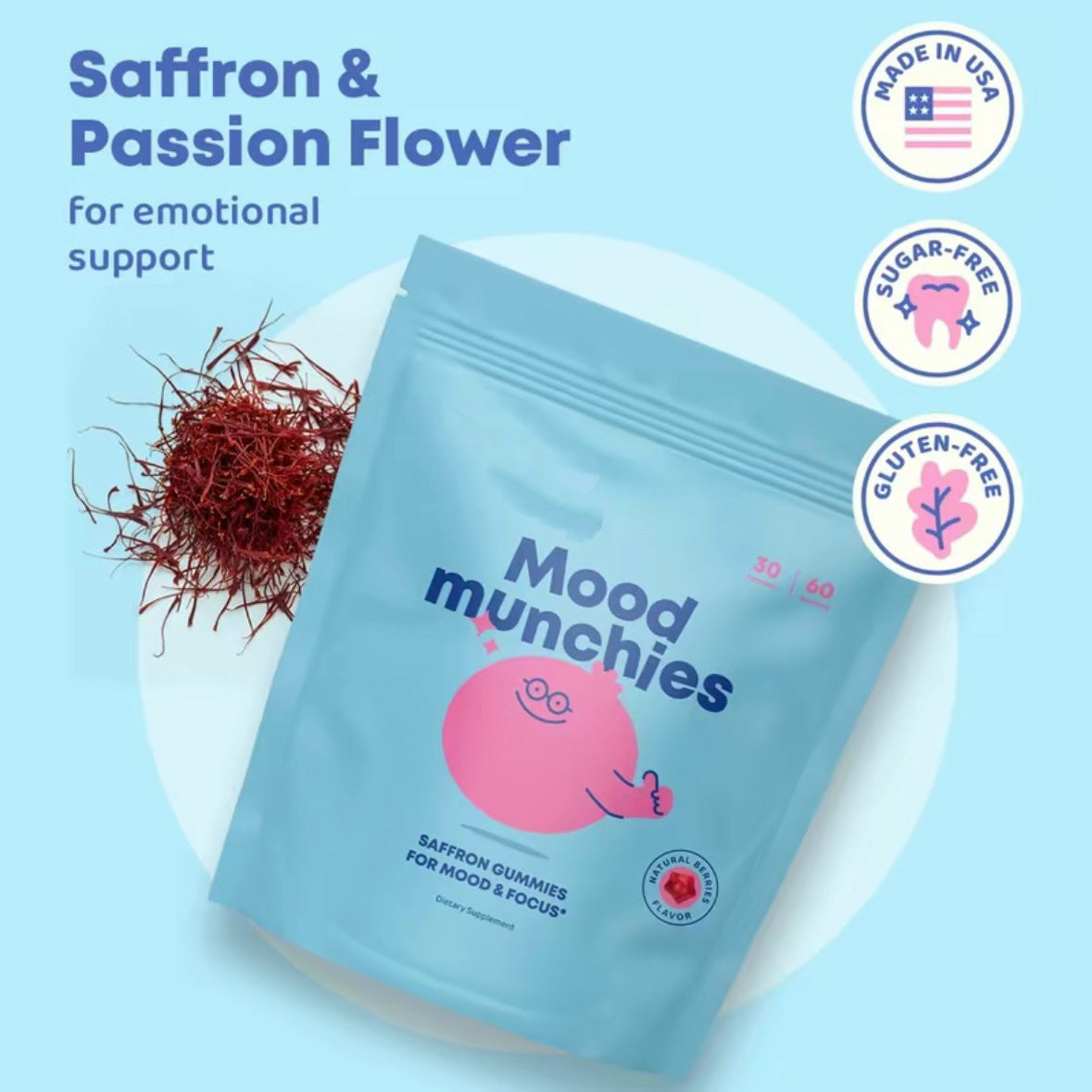Saffron gummy candies in a 60-piece package