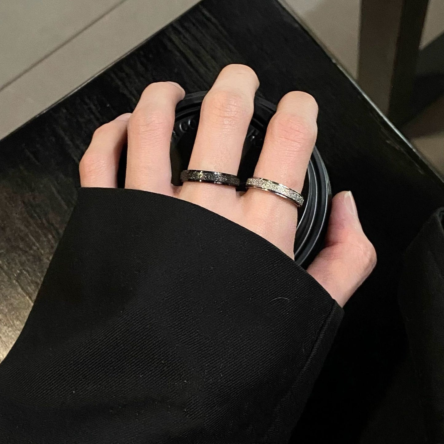 Sandblasted Star Pattern Stainless Steel Ring