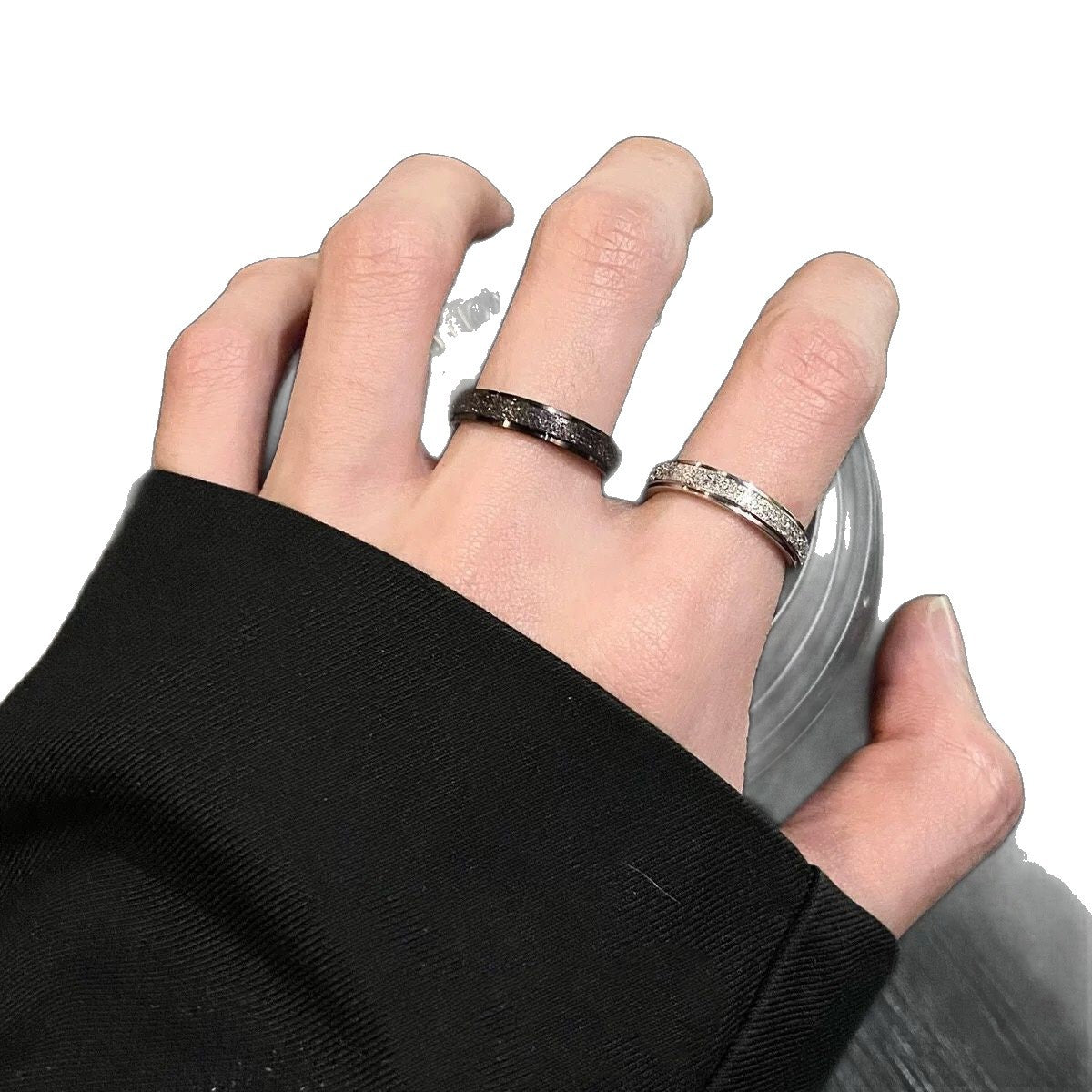 Sandblasted Star Pattern Stainless Steel Ring