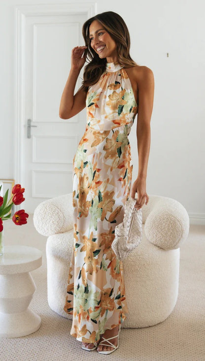 Sash-wrapped neckline dress