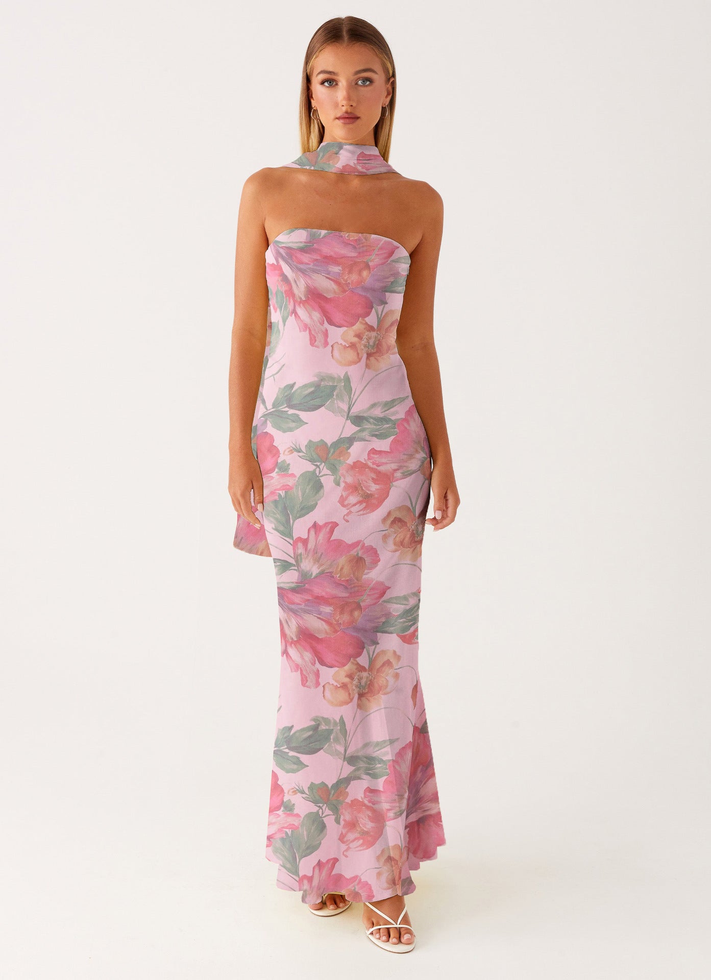 Satin Backless Floral Print Dress