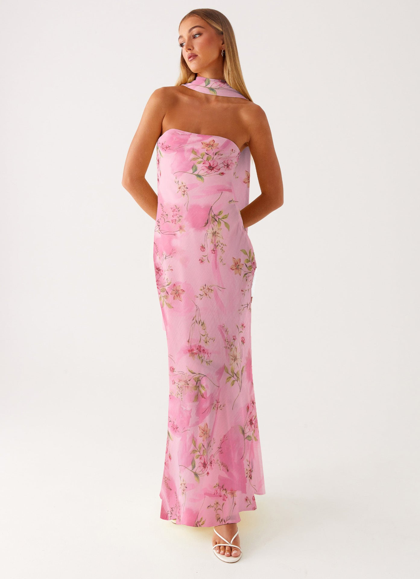 Satin Backless Floral Print Dress