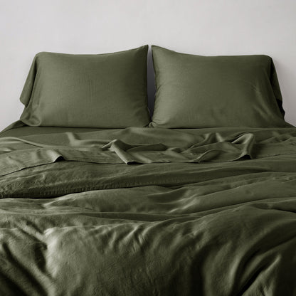 Satin Bamboo Fiber Bedding Set with Vintage Wash