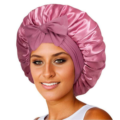 Satin Bow Sleep Cap with Elastic Band