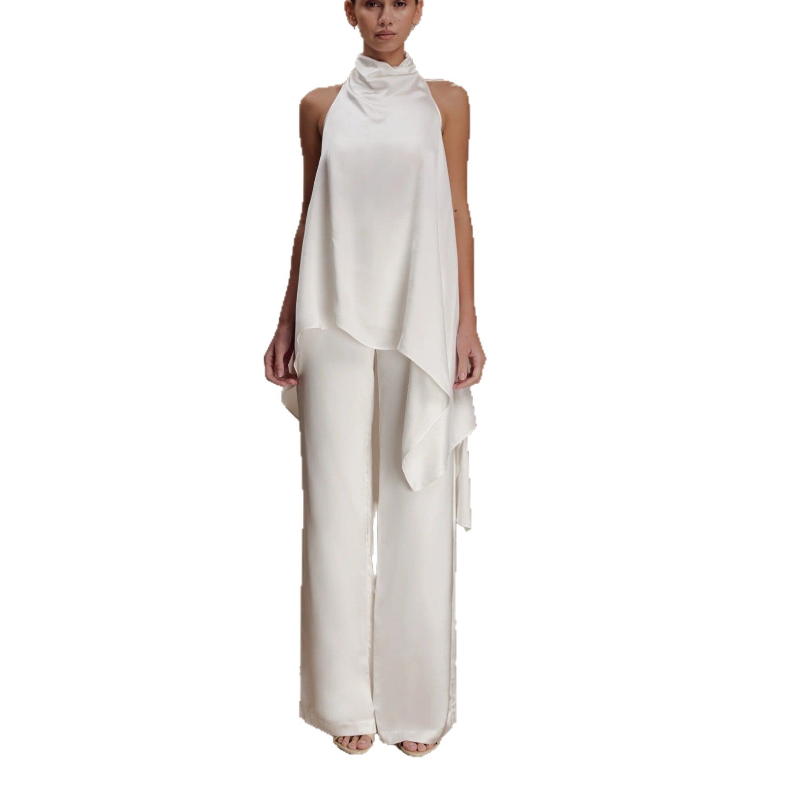 Satin Halter Neck Asymmetric Top