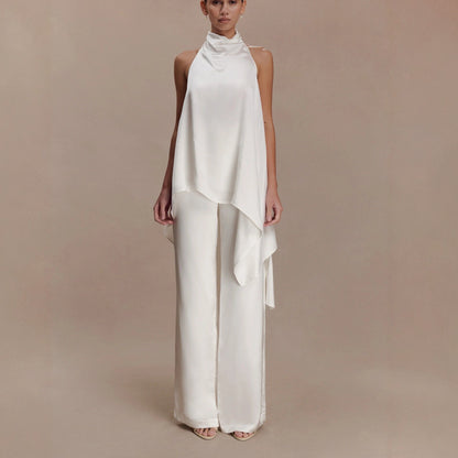 Satin Halter Neck Asymmetric Top
