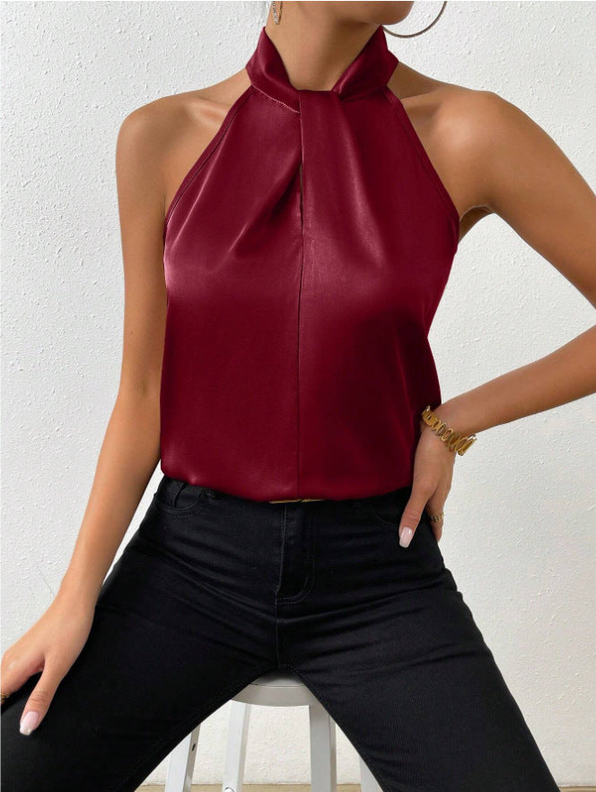 Satin Halterneck Sleeveless Vest