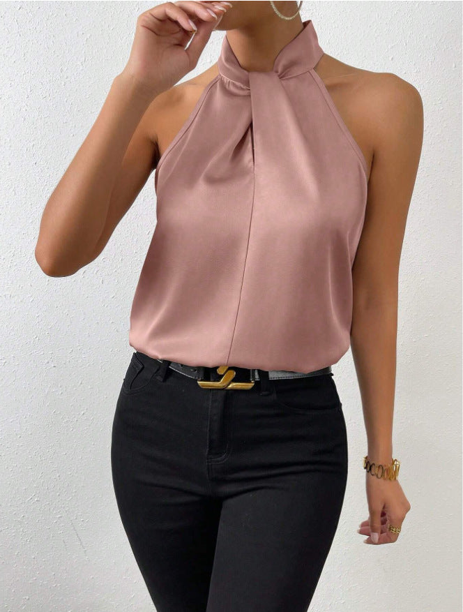 Satin Halterneck Sleeveless Vest