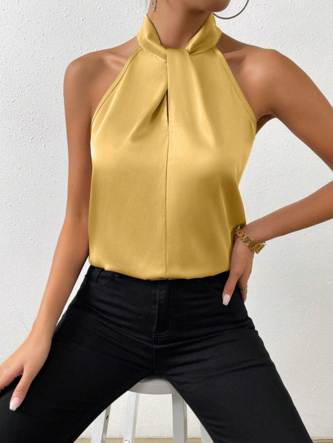 Satin Halterneck Sleeveless Vest