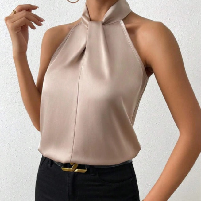 Satin Halterneck Sleeveless Vest