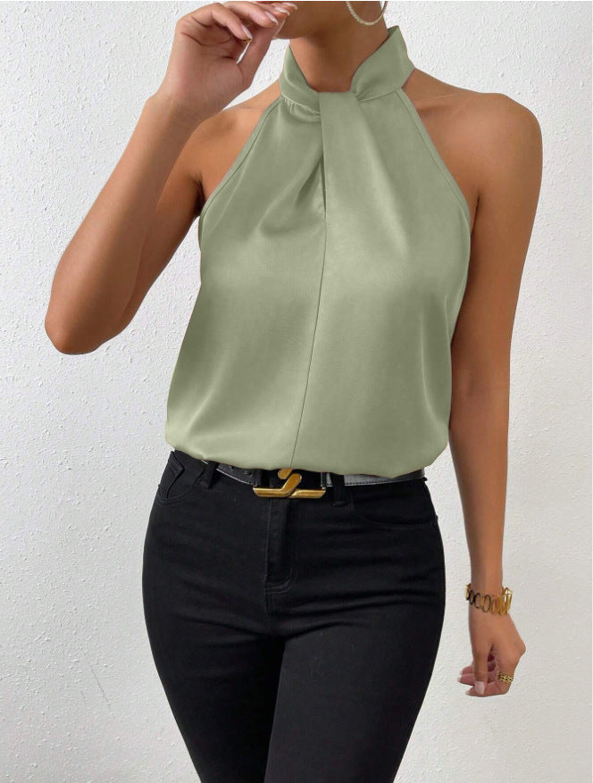 Satin Halterneck Sleeveless Vest