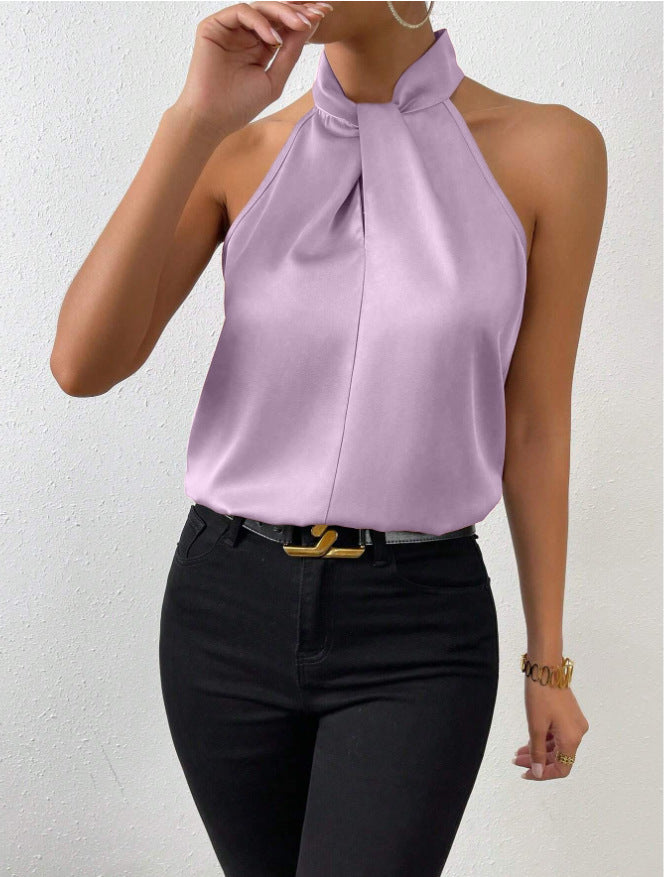 Satin Halterneck Sleeveless Vest