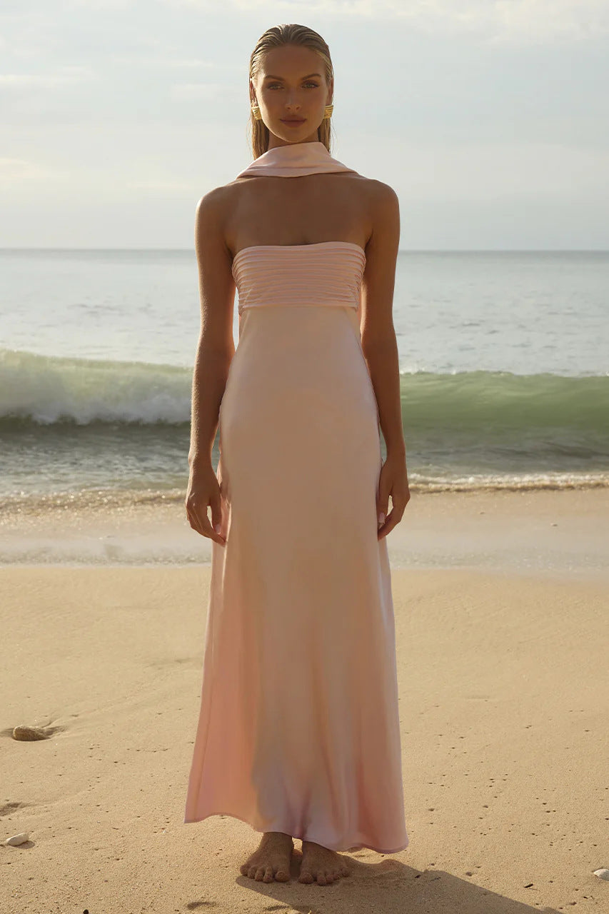 Satin Lace-Up Tube Top Dress