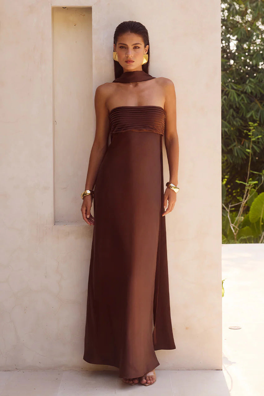 Satin Lace-Up Tube Top Dress