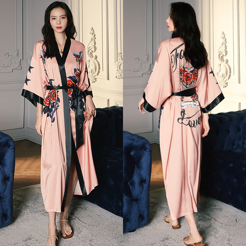 Satin Pajama Set with Seven-Point Sleeve