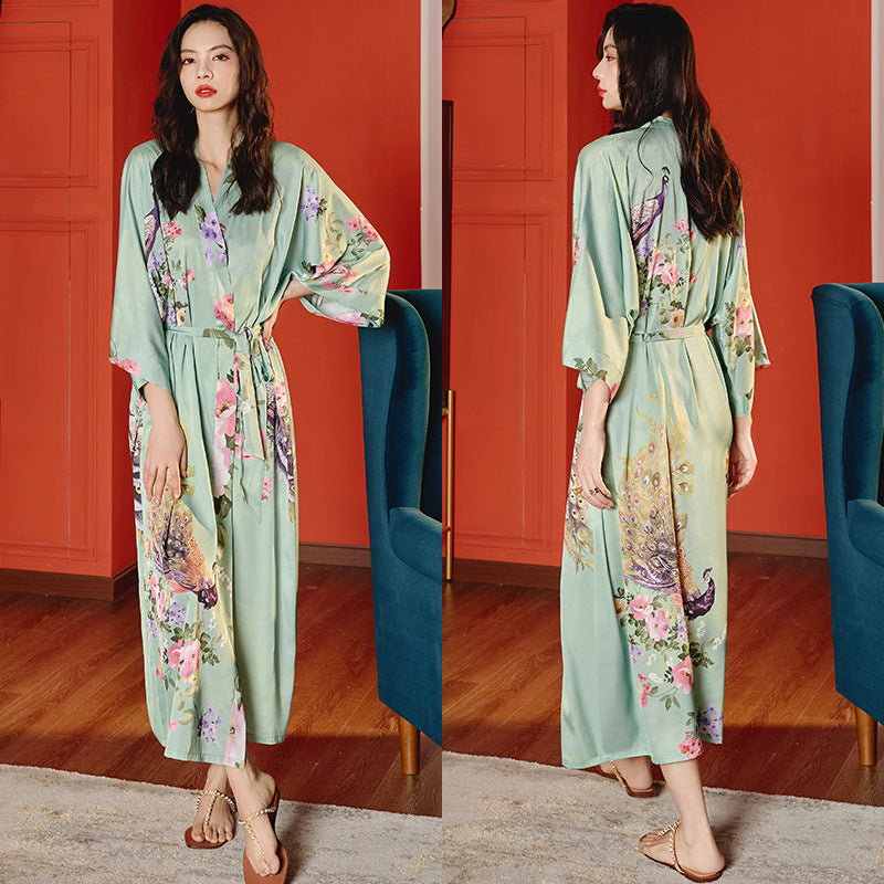 Satin Pajama Set with Seven-Point Sleeve