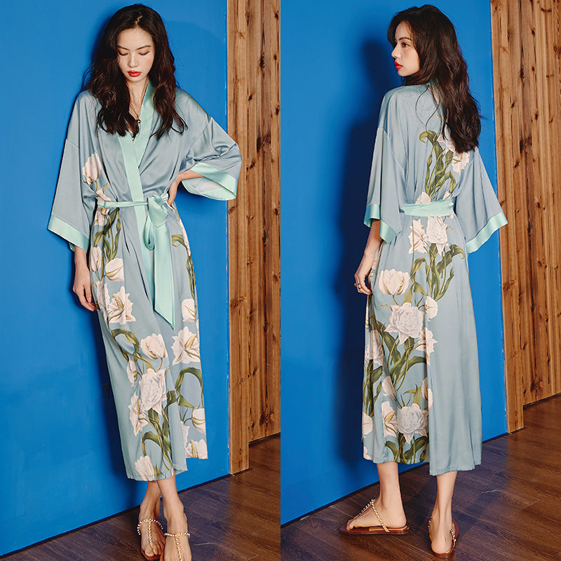 Satin Pajama Set with Seven-Point Sleeve