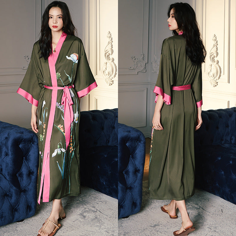 Satin Pajama Set with Seven-Point Sleeve