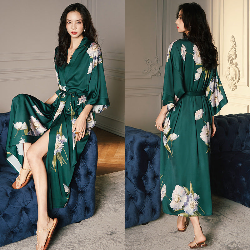 Satin Pajama Set with Seven-Point Sleeve