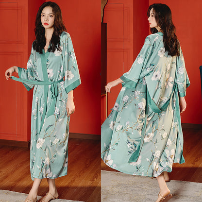 Satin Pajama Set with Seven-Point Sleeve