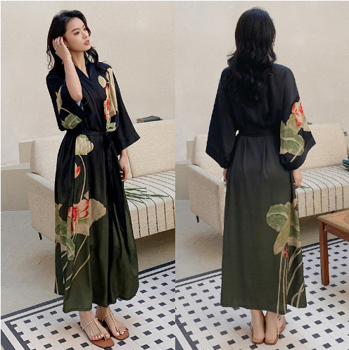 Satin Pajama Set with Seven-Point Sleeve