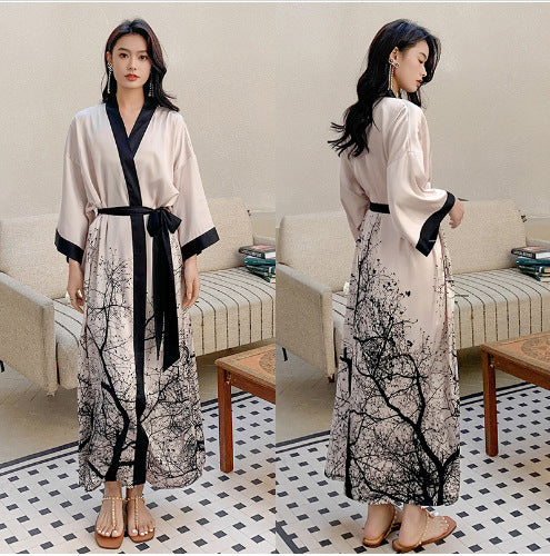 Satin Pajama Set with Seven-Point Sleeve