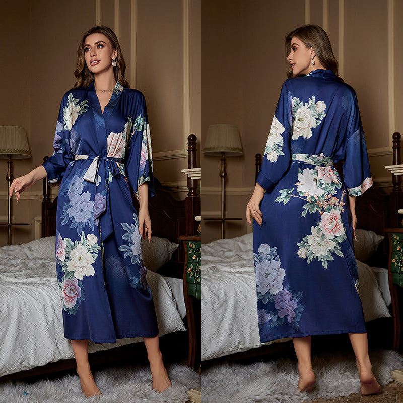 Satin Pajama Set with Seven-Point Sleeve