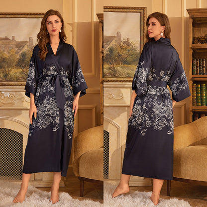 Satin Pajama Set with Seven-Point Sleeve