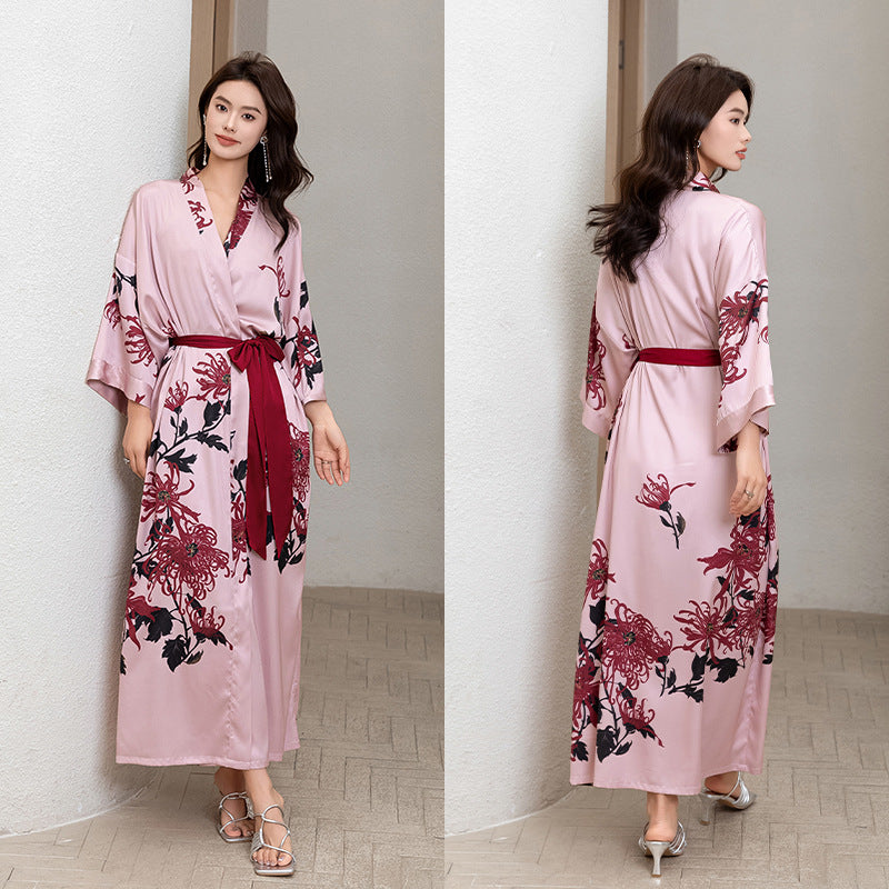 Satin Pajama Set with Seven-Point Sleeve