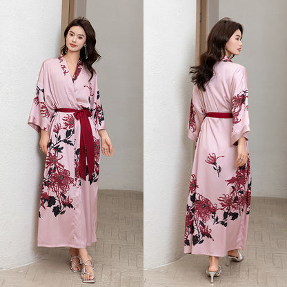 Satin Pajama Set with Seven-Point Sleeve