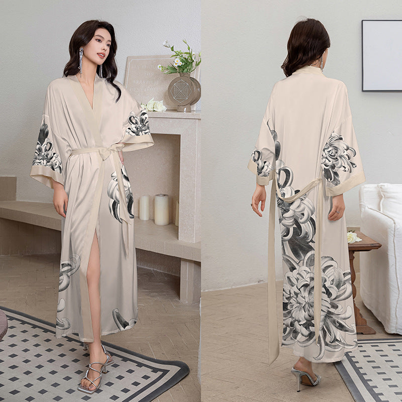 Satin Pajama Set with Seven-Point Sleeve