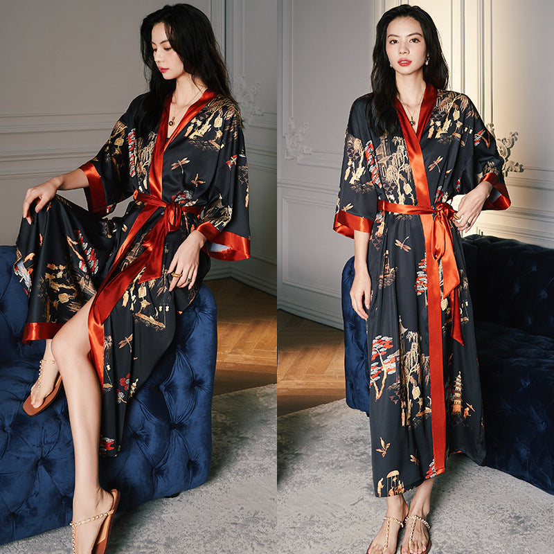 Satin Pajama Set with Seven-Point Sleeve